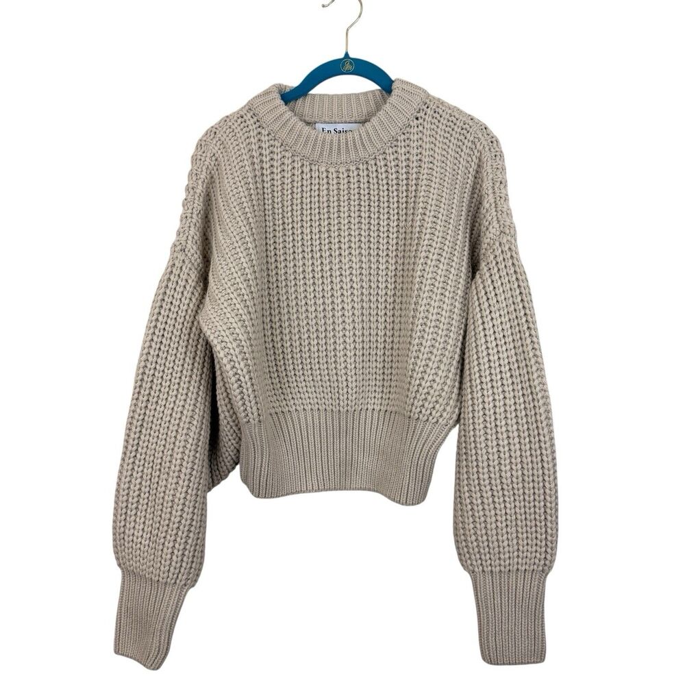 En Saison Chunky Knit Sweater Sz Small Crew Neck Balloon Sleeve Pullover Ivory